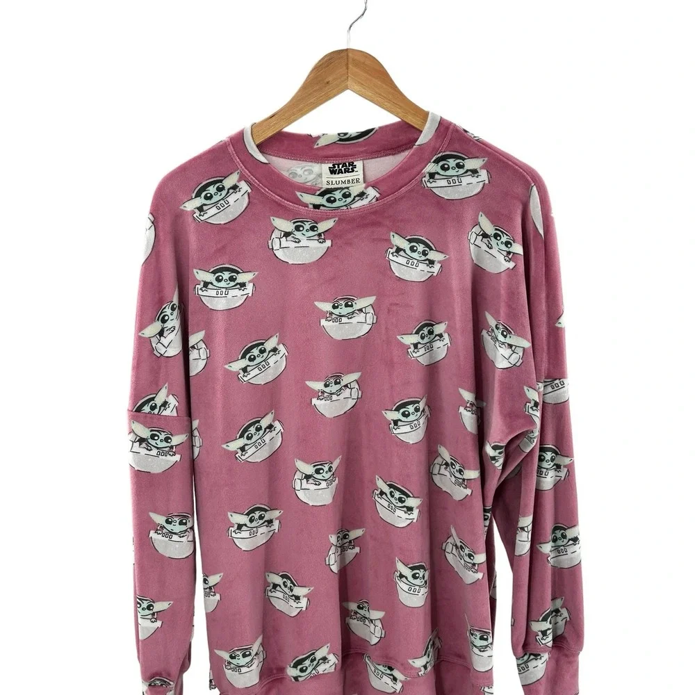 Star Wars Munki Munki Baby Yoda‎ Grogu Fleece Pajama Top Pink Women Medium